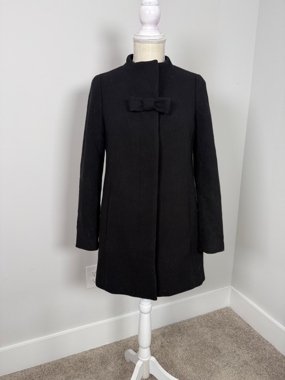 J. Crew Black Bow-Front Wool Coat